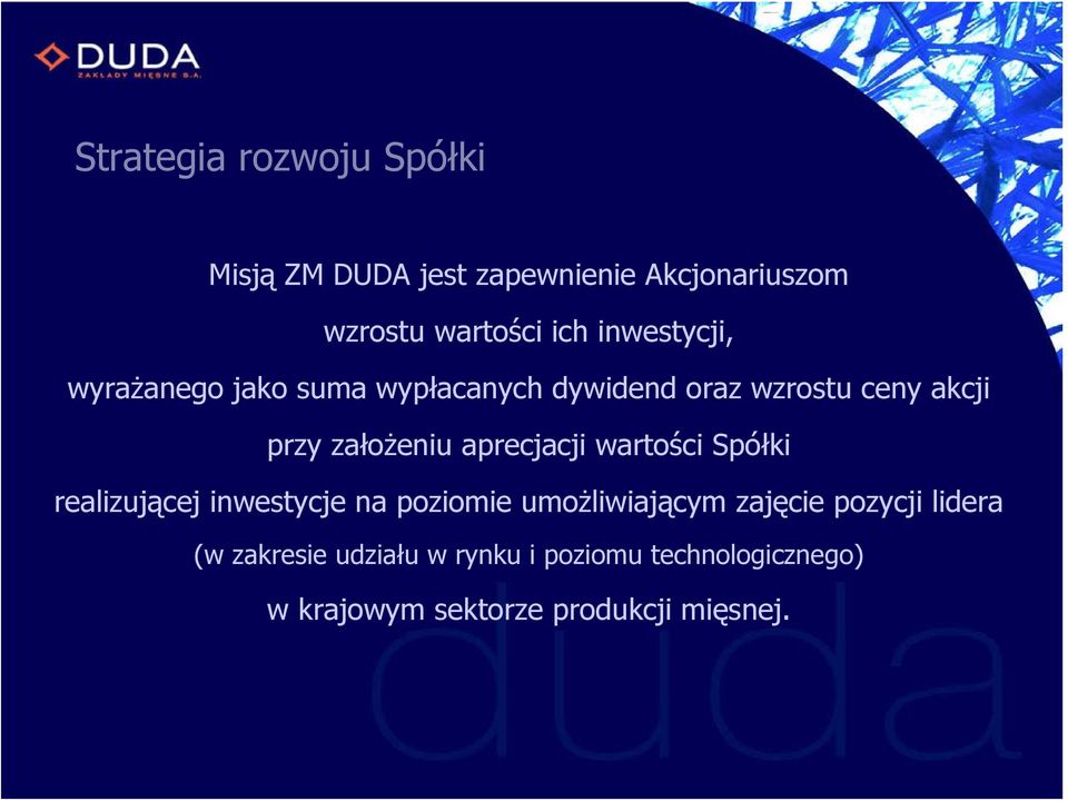 aprecjacji wartości Spółki realizującej inwestycje na poziomie umożliwiającym zajęcie pozycji