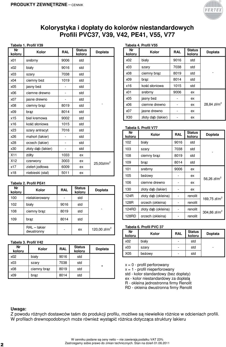x07 jasne drewno - std x08 ciemny brąz 8019 std x09 brąz 8014 std x15 biel kremowa 9002 std - x03 szary 7038 std x08 ciemny brąz 8019 std x09 brąz 8014 std x16 kość słoniowa 1015 std x01 srebrny 9006