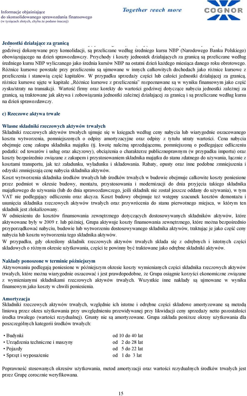 Przychody i koszty jednostek działających za granicą są przeliczane według średniego kursu NBP wyliczanego jako średnia kursów NBP na ostatni dzień każdego miesiąca danego roku obrotowego.