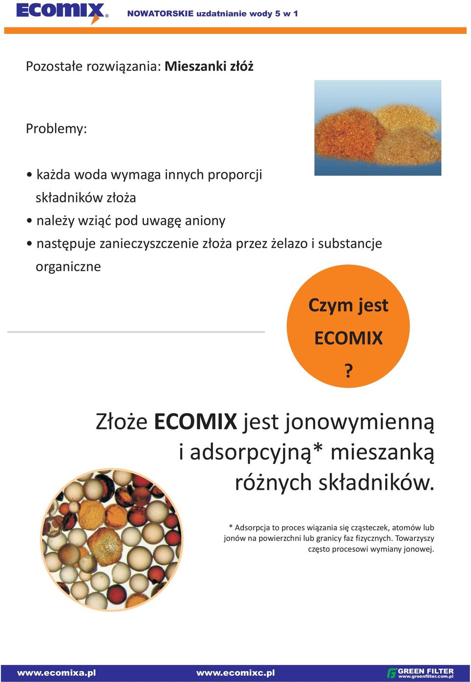 Złoże ECOMIX jest jonowymienną i adsorpcyjną* mieszanką różnych składników.