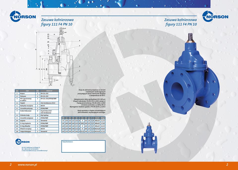 Uszczelka wargowa 1 EPDM/NBR 10. Łożysko 2 Tarnamid 11. O-ring trzpienia 4 EPDM/NBR 12. O-ring dławika 1 EPDM/NBR 13. Dławik mosiężny 1 MO59 14.