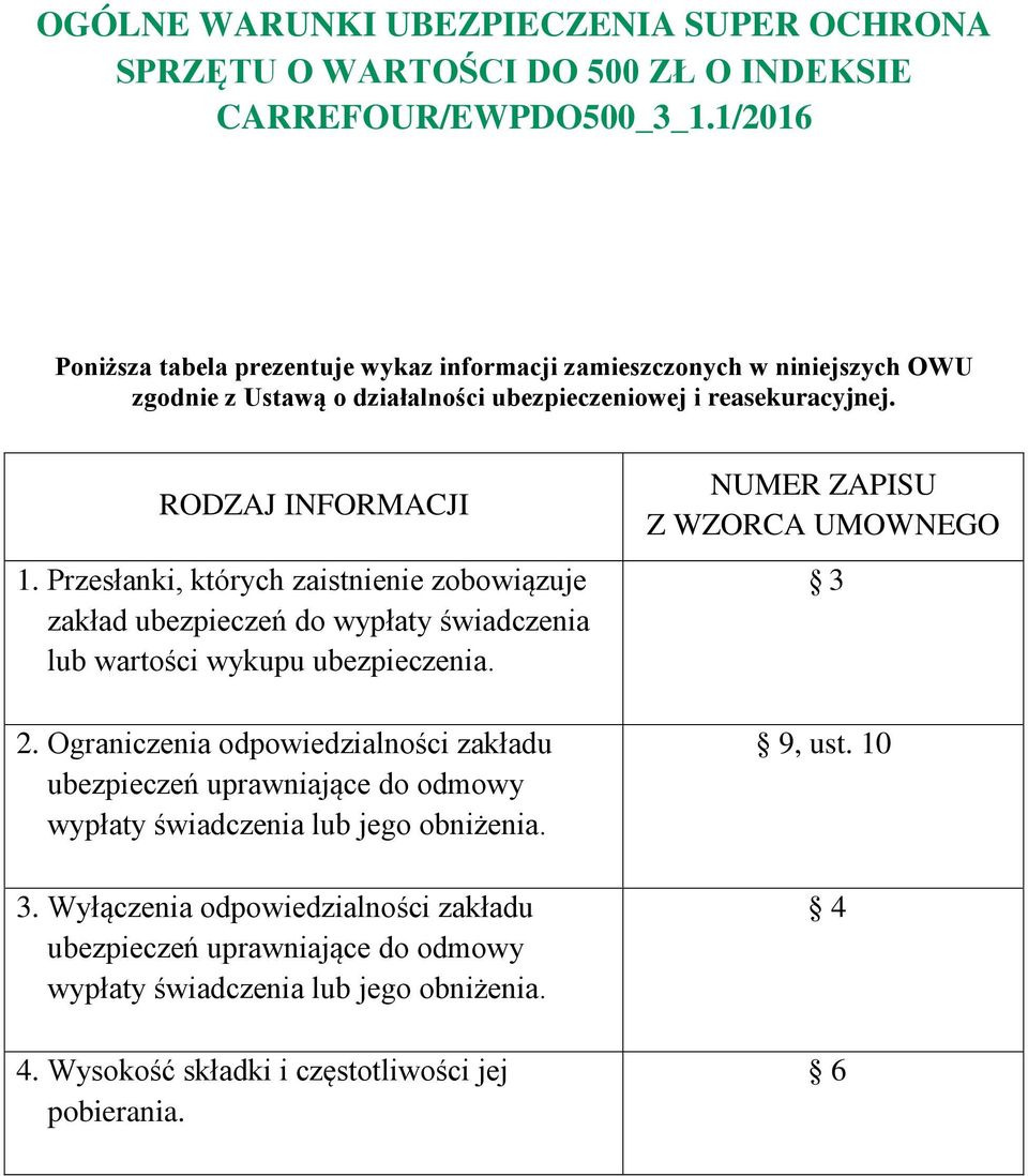 Przesłanki, których zaistnienie zobowiązuje zakład ubezpieczeń do wypłaty świadczenia lub wartości wykupu ubezpieczenia. 2.