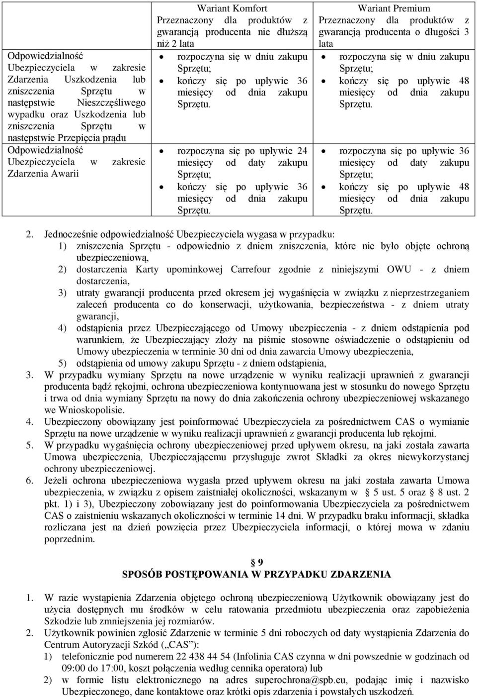 po upływie 36 miesięcy od dnia zakupu rozpoczyna się po upływie 24 miesięcy od daty zakupu Sprzętu; kończy się po upływie 36 miesięcy od dnia zakupu Wariant Premium Przeznaczony dla produktów z