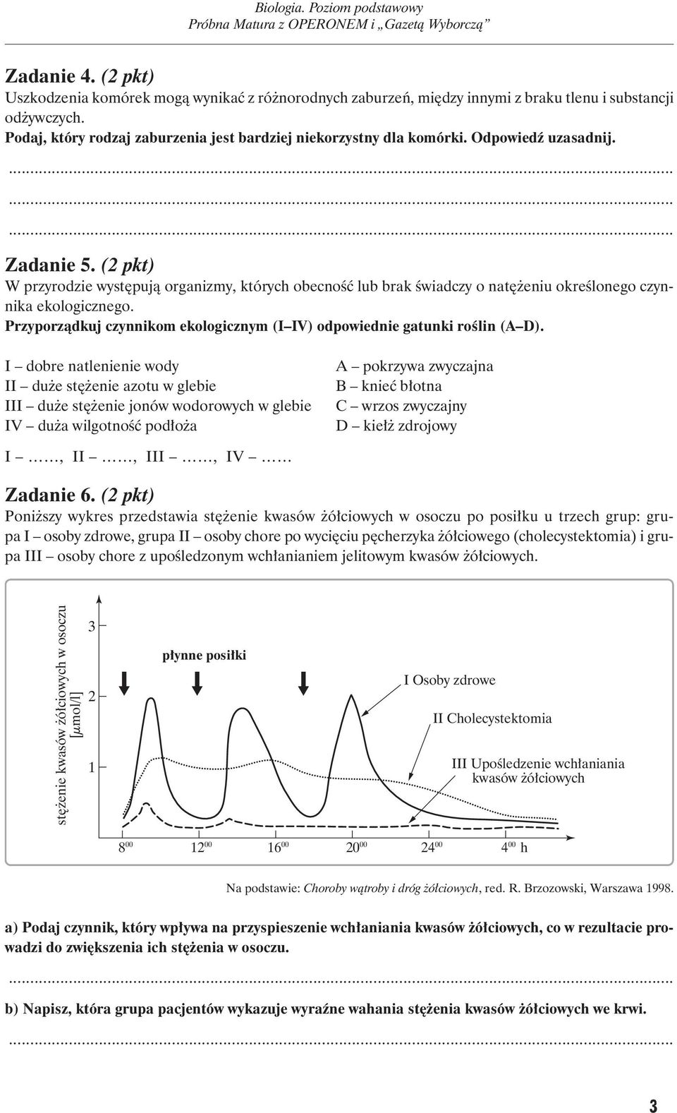 Przyporządkuj czynnikom ekologicznym (I IV) odpowiednie gatunki roślin (A D).