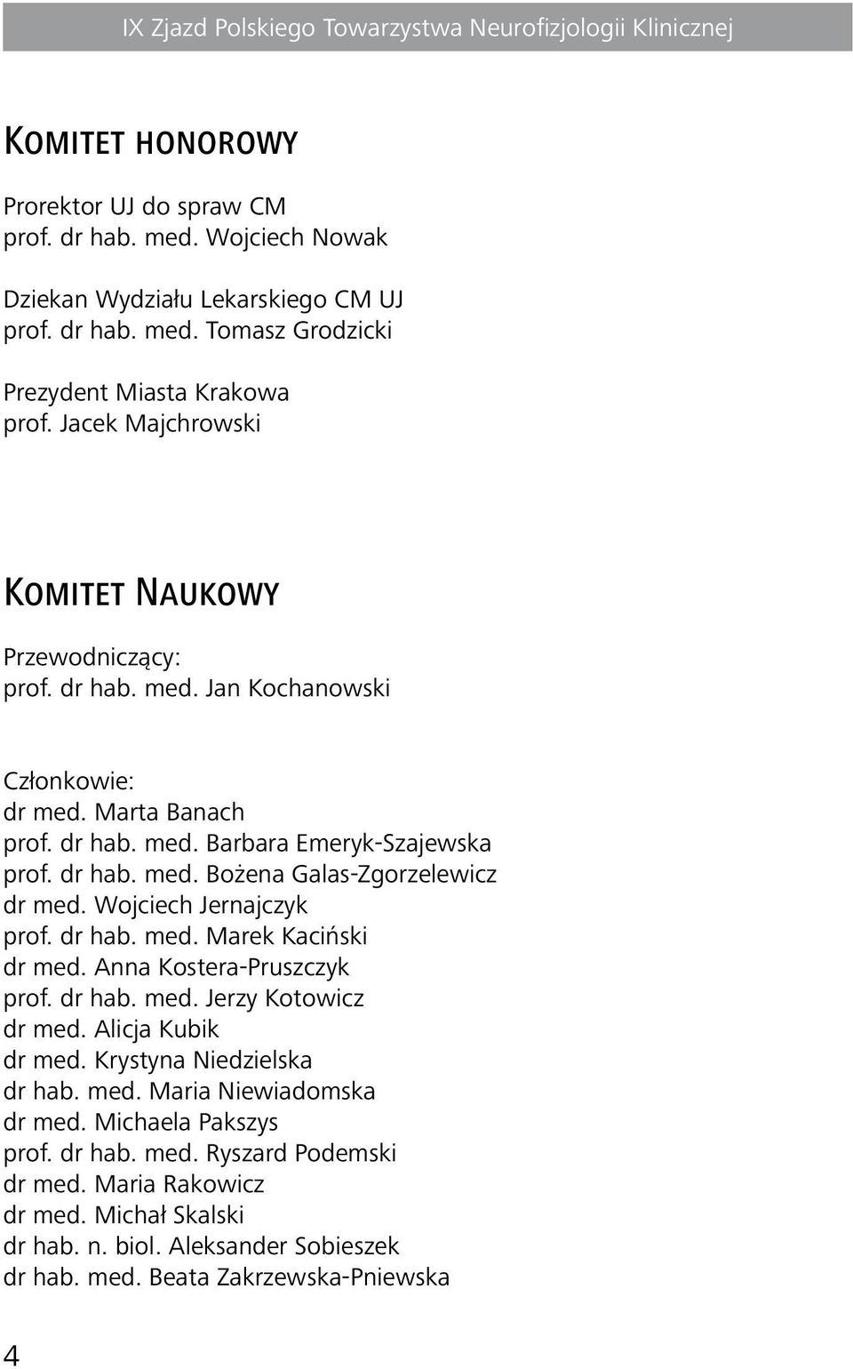 Wojciech Jernajczyk prof. dr hab. med. Marek Kaciński dr med. Anna Kostera Pruszczyk prof. dr hab. med. Jerzy Kotowicz dr med. Alicja Kubik dr med. Krystyna Niedzielska dr hab. med. Maria Niewiadomska dr med.