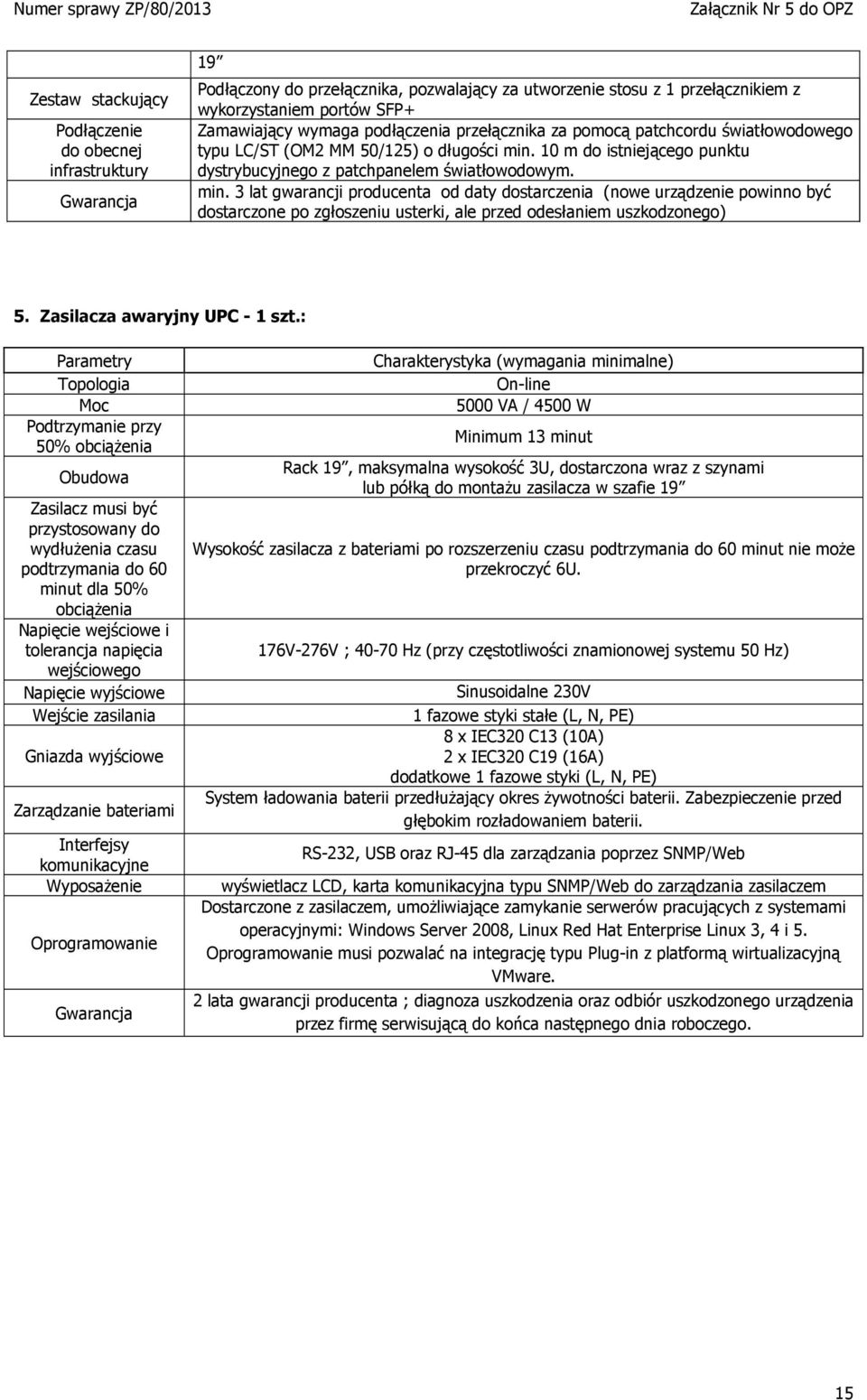10 m do istniejącego punktu dystrybucyjnego z patchpanelem światłowodowym. min.