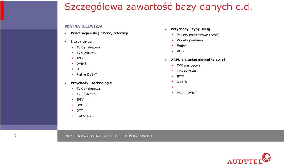 PŁATNA TELEWIZJA Penetracja usług płatnej telewizji Liczba usług TVK analogowa TVK cyfrowa IPTV