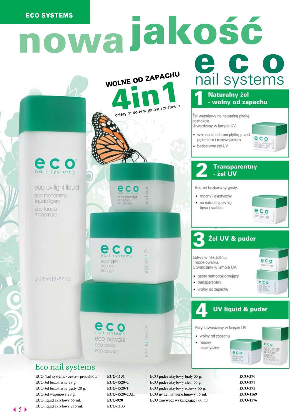 ECO liquid akrylowy 215 ml. ECO-1131 ECO-4520-C ECO-4520-T ECO-4520-CAL ECO-920 ECO-1133 ECO puder akrylowy biały 55 g.