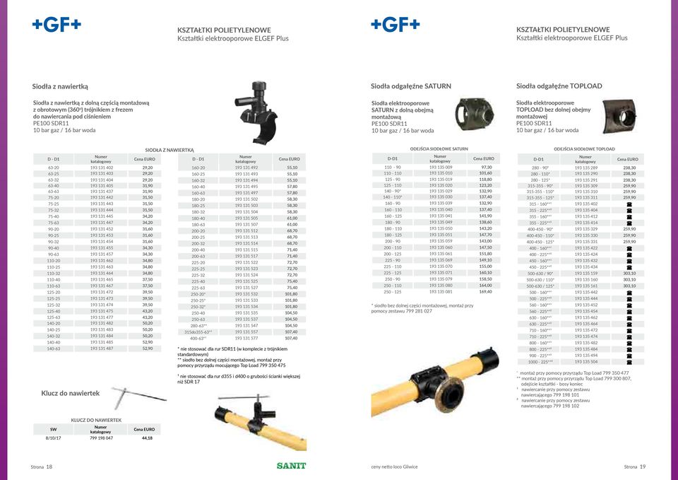 PE100 SR11 10 bar gaz / 16 bar woda Siodła elektrooporowe TOPLOA bez dolnej obejmy montażowej PE100 SR11 10 bar gaz / 16 bar woda - 1 63-20 193 131 402 29,20 63-25 193 131 403 29,20 63-32 193 131 404