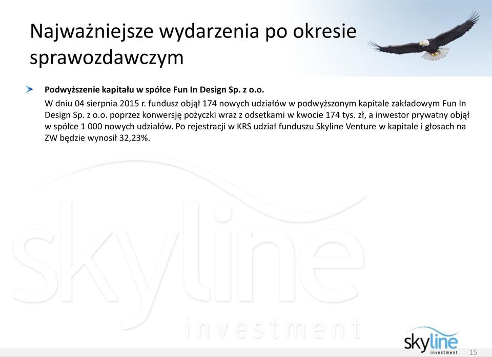 zł, a inwestor prywatny objął w spółce 1 000 nowych udziałów.