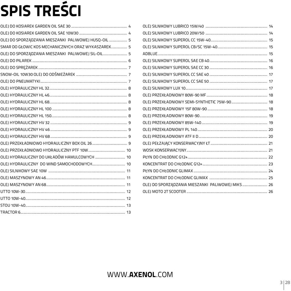 .. 8 HYDRAULICZNY HL 68... 8 HYDRAULICZNY HL 100... 8 HYDRAULICZNY HL 150... 8 HYDRAULICZNY HV 32... 9 HYDRAULICZNY HV 46... 9 HYDRAULICZNY HV 68... 9 PRZEKŁADNIOWO HYDRAULICZNY BOX OIL 26.