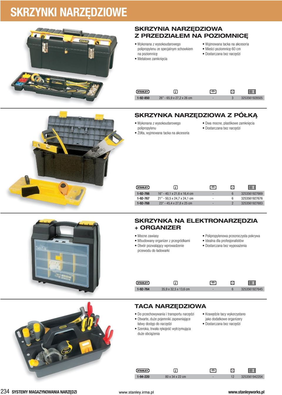 plastikowe zamknięcia 1-92-766 16-40,1 x 21,6 x 16,4 cm - 6 3253561927669 1-92-767 21-50,5 x 24,7 x 24,1 cm - 6 3253561927676 1-92-768 23-45,4 x 27,8 x 25 cm - 2 3253561927683 SKRZYNKA NA