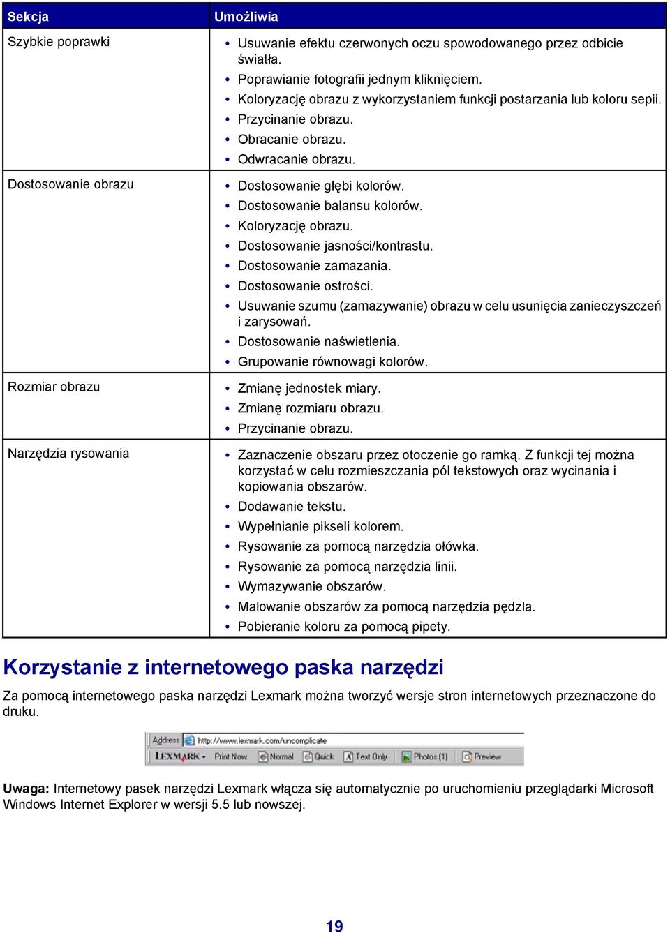 Koloryzację obrazu. Dostosowanie jasności/kontrastu. Dostosowanie zamazania. Dostosowanie ostrości. Usuwanie szumu (zamazywanie) obrazu w celu usunięcia zanieczyszczeń i zarysowań.