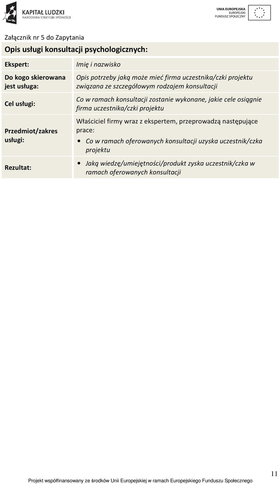 konsultacji zostanie wykonane, jakie cele osiągnie firma uczestnika/czki projektu Właściciel firmy wraz z ekspertem, przeprowadzą następujące prace: