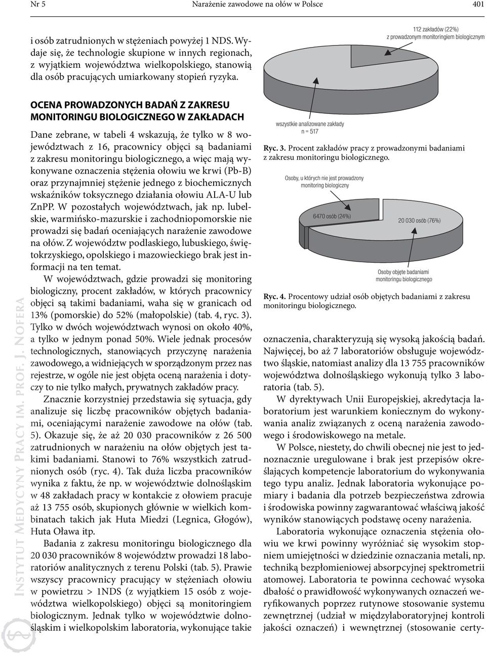 OCENA PROWADZONYCH BADAŃ Z ZAKRESU MONITORINGU BIOLOGICZNEGO W ZAKŁADACH Dane zebrane, w tabeli 4 wskazują, że tylko w 8 województwach z 16, pracownicy objęci są badaniami z zakresu monitoringu