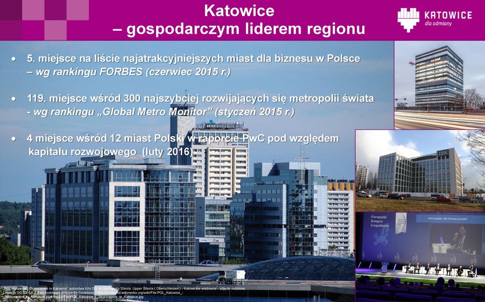 ) 4 miejsce wśród 12 miast Polski w raporcie PwC pod względem kapitału rozwojowego (luty 2016) POL Katowice - Skyscrapers in Katowice autorstwa Kris D from Metropolia Silesia,