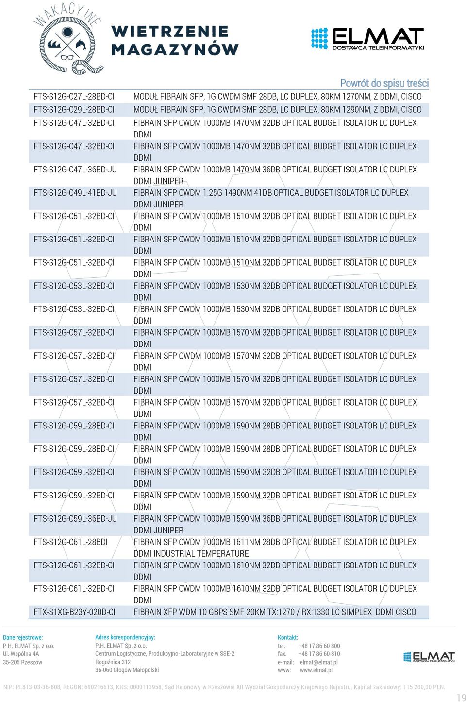 FTS-S12G-C59L-32BD-CI FTS-S12G-C59L-36BD-JU FTS-S12G-C61L-28BDI FTS-S12G-C61L-32BD-CI FTS-S12G-C61L-32BD-CI FTX-S1XG-B23Y-020D-CI MODUŁ FIBRAIN SFP, 1G CWDM SMF 28DB, LC DUPLEX, 80KM 1270NM, Z, CISCO