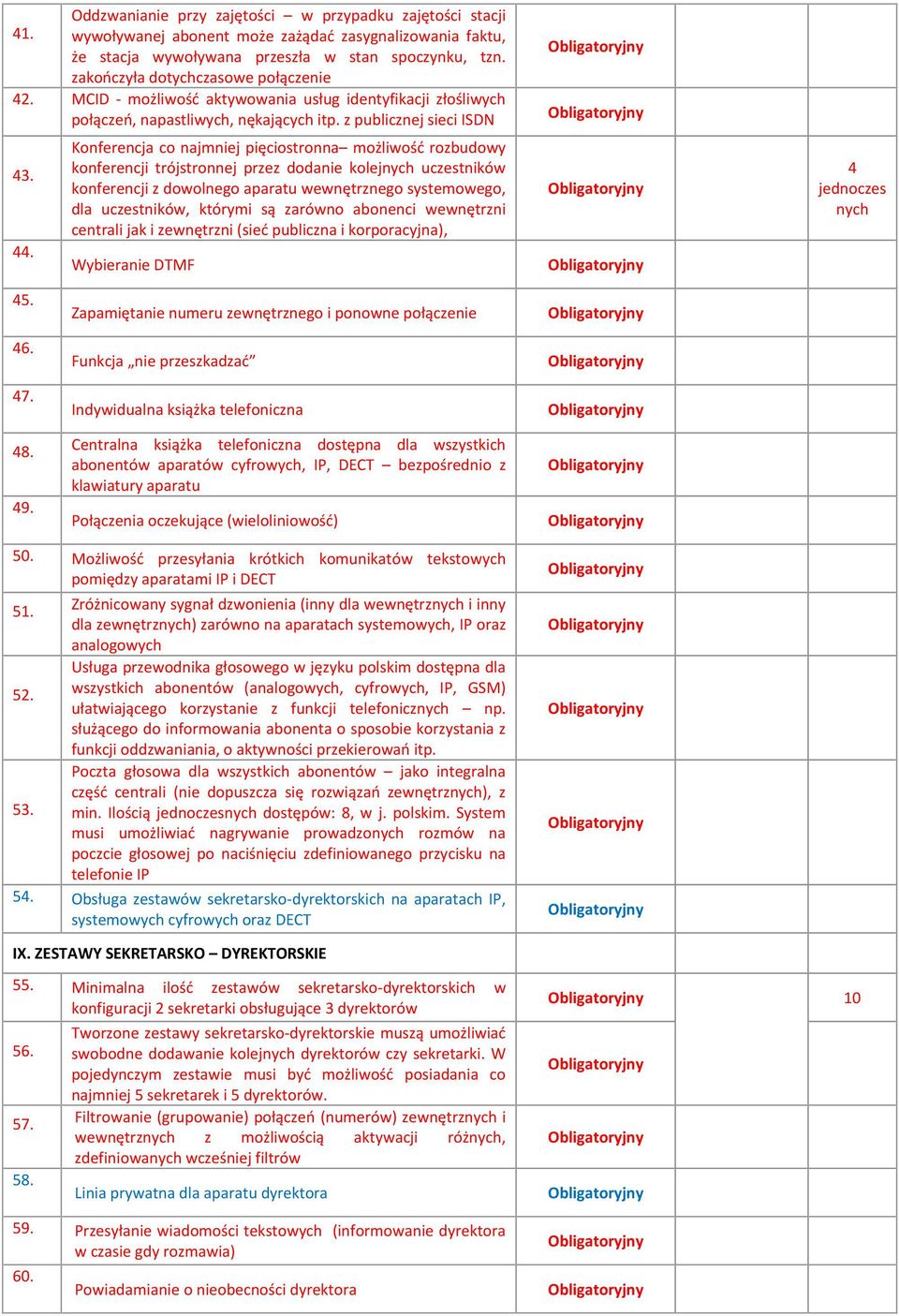 z publicznej sieci ISDN Konferencja co najmniej pięciostronna możliwość rozbudowy 43.