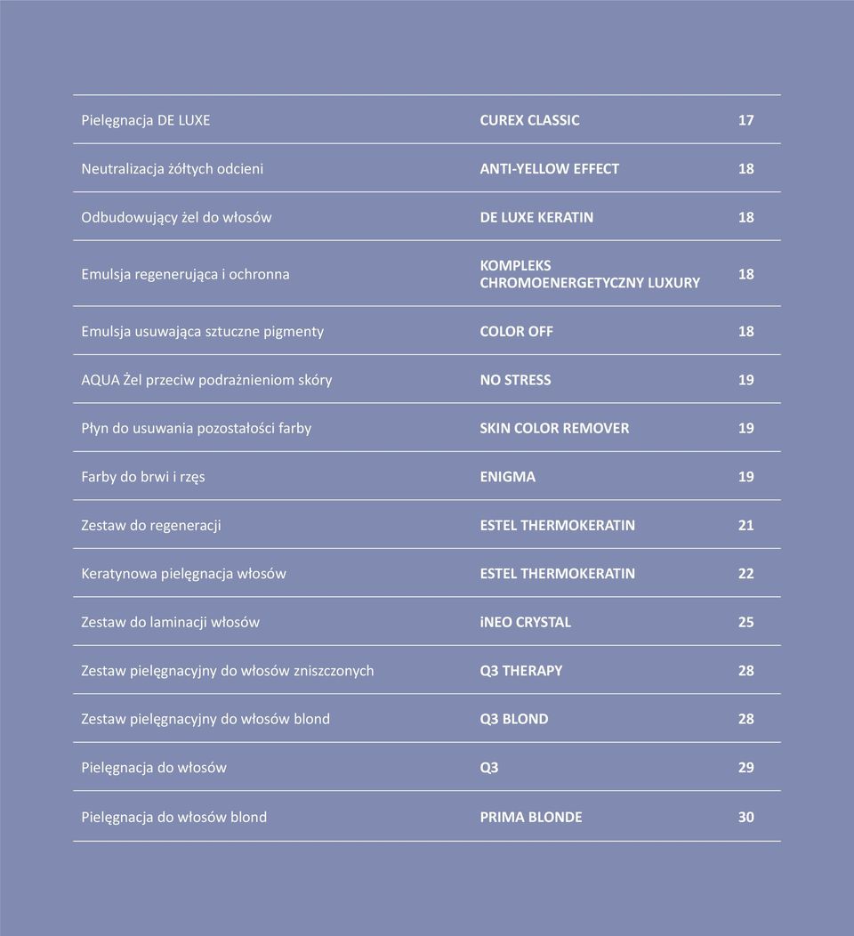 REMOVER 19 Farby do brwi i rzęs ENIGMA 19 Zestaw do regeneracji ESTEL THERMOKERATIN 21 Keratynowa pielęgnacja włosów ESTEL THERMOKERATIN 22 Zestaw do laminacji włosów ineo