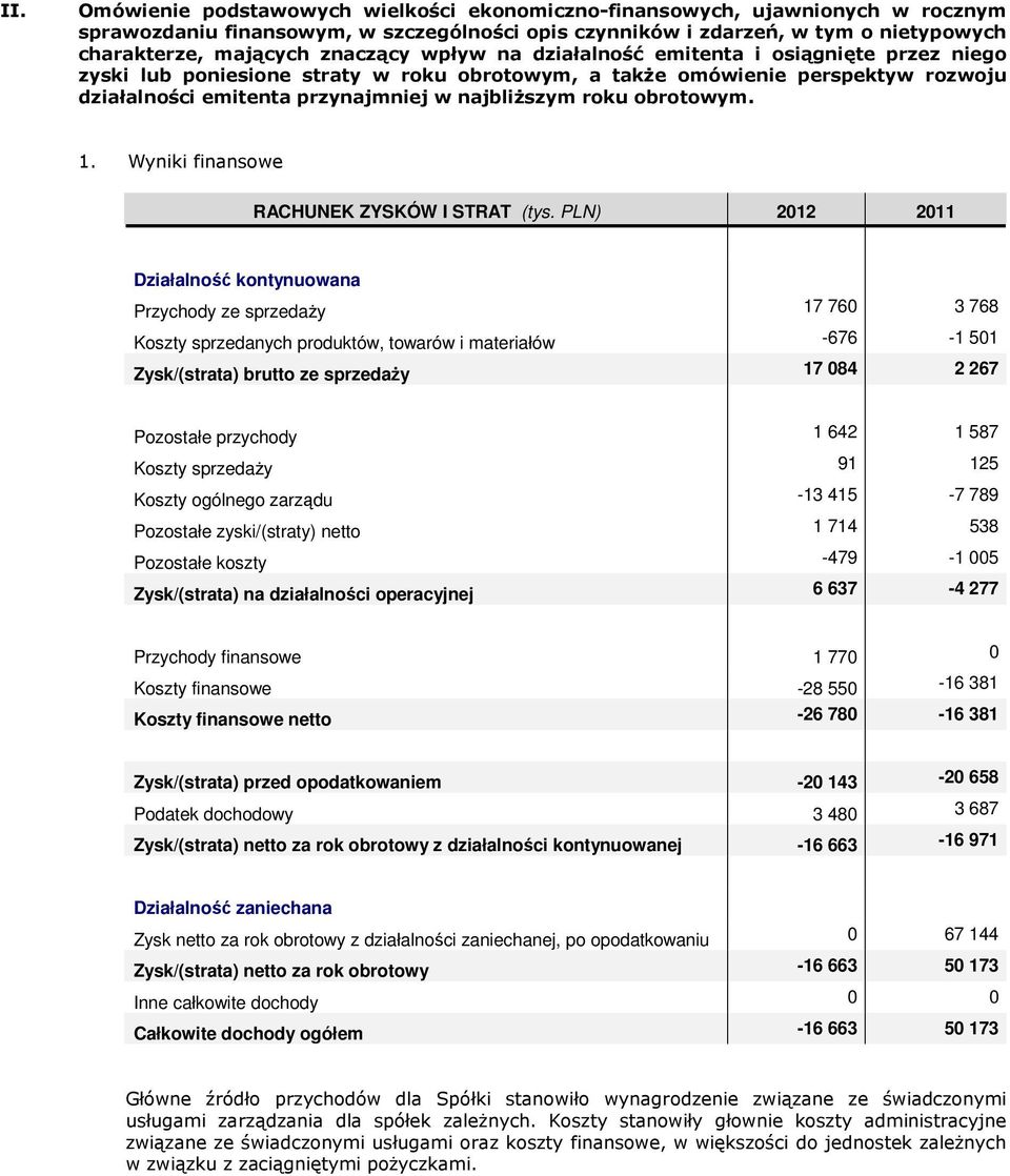 roku obrotowym. 1. Wyniki finansowe RACHUNEK ZYSKÓW I STRAT (tys.