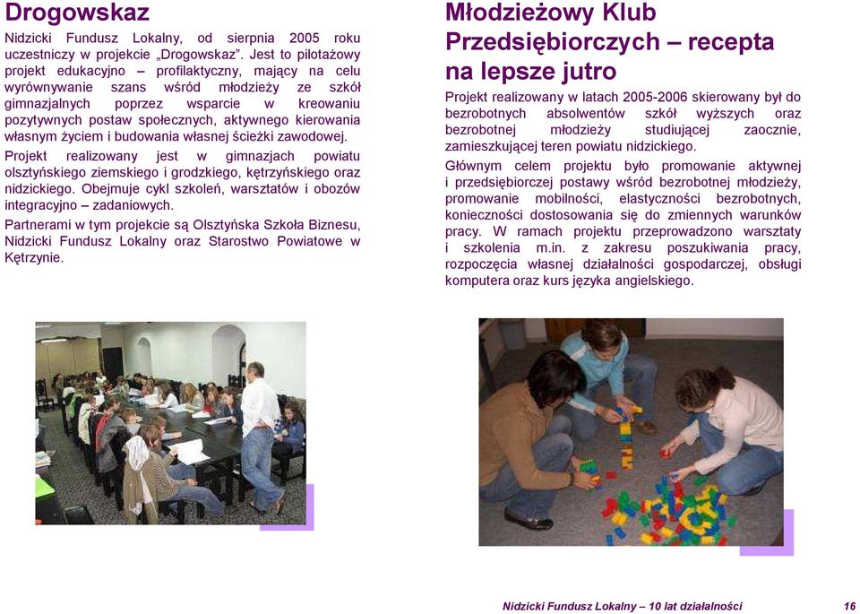 kierowania własnym życiem i budowania własnej ścieżki zawodowej. Projekt realizowany jest w gimnazjach powiatu olsztyńskiego ziemskiego i grodzkiego, kętrzyńskiego oraz nidzickiego.