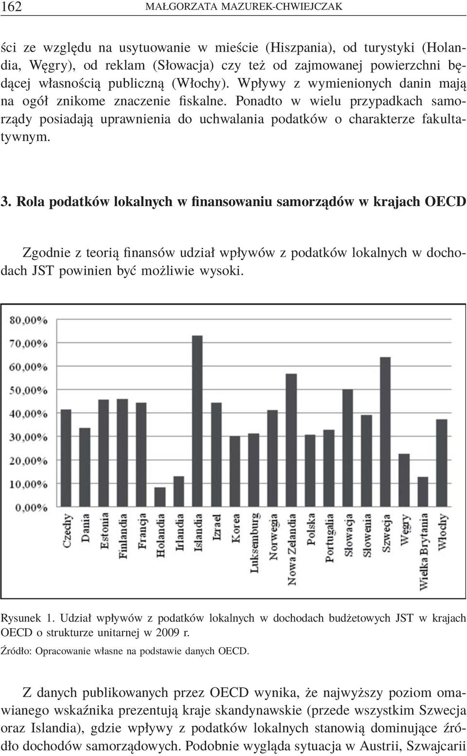 3. Rola podatków lokalnych w finansowaniu samorządów w krajach OECD Zgodnie z teorią finansów udział wpływów z podatków lokalnych w dochodach JST powinien być możliwie wysoki. Rysunek 1.