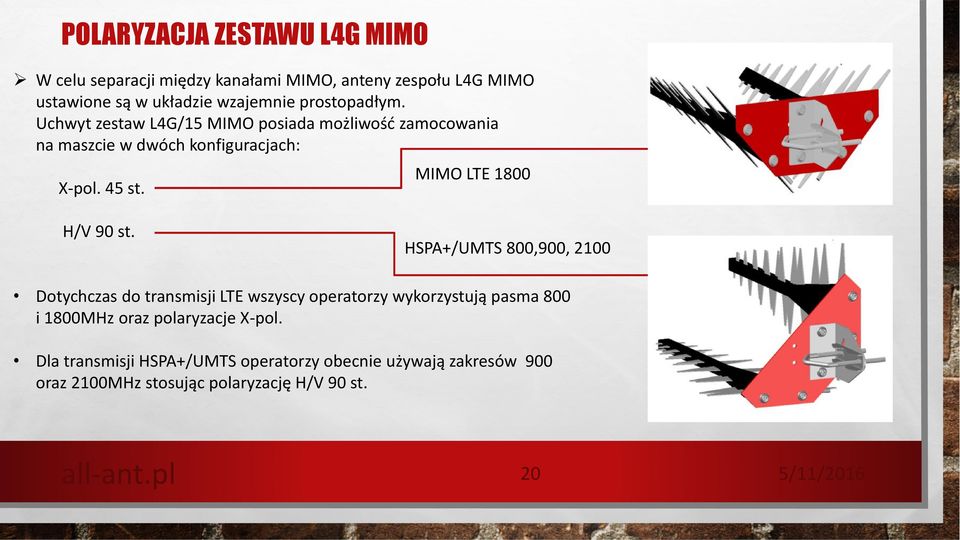 MIMO LTE 1800 HSPA+/UMTS 800,900, 2100 Dotychczas do transmisji LTE wszyscy operatorzy wykorzystują pasma 800 i 1800MHz oraz
