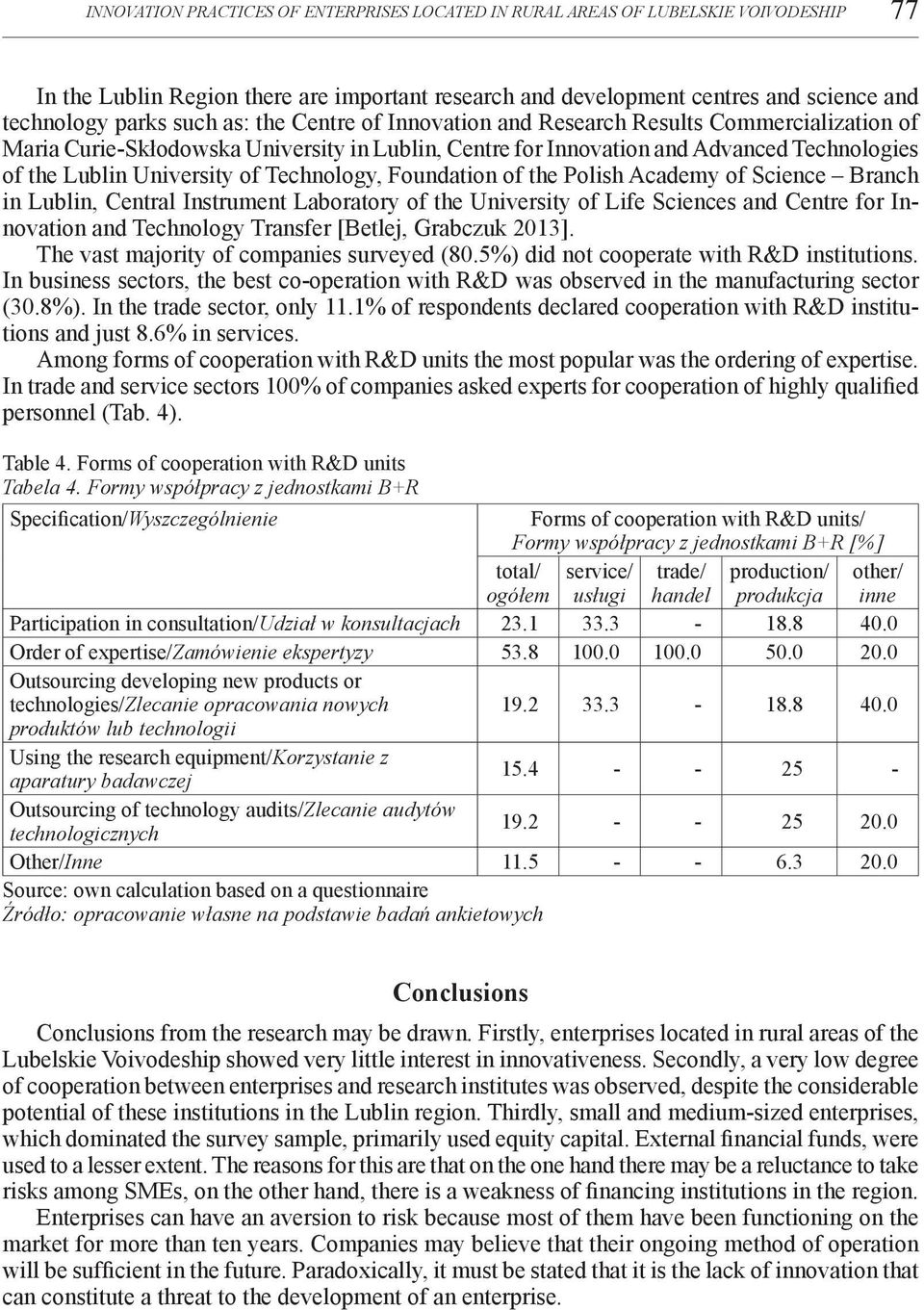 Technology, Foundation of the Polish Academy of Science Branch in Lublin, Central Instrument Laboratory of the University of Life Sciences and Centre for Innovation and Technology Transfer [Betlej,