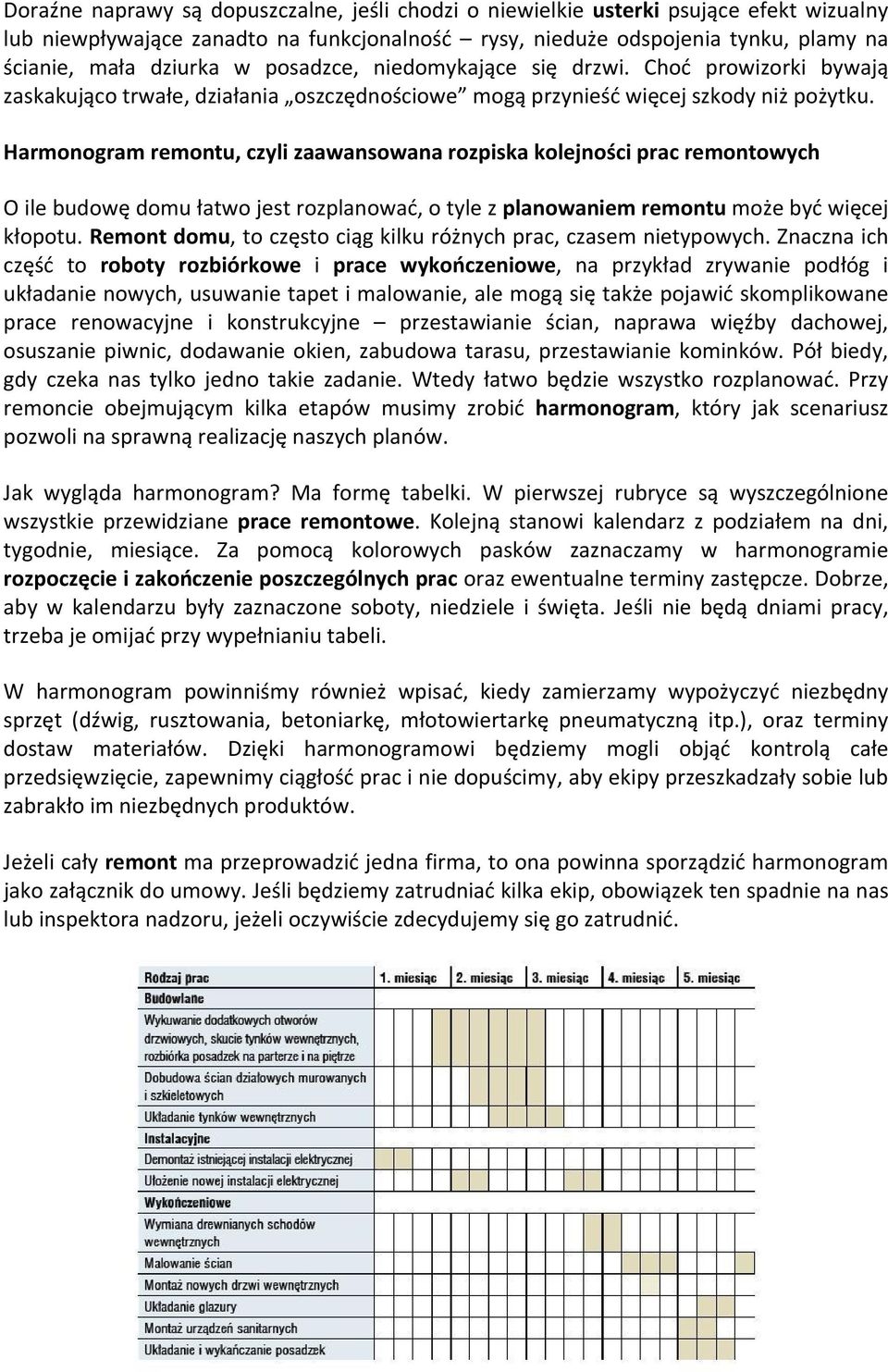 Harmonogram remontu, czyli zaawansowana rozpiska kolejności prac remontowych O ile budowę domu łatwo jest rozplanować, o tyle z planowaniem remontu może być więcej kłopotu.