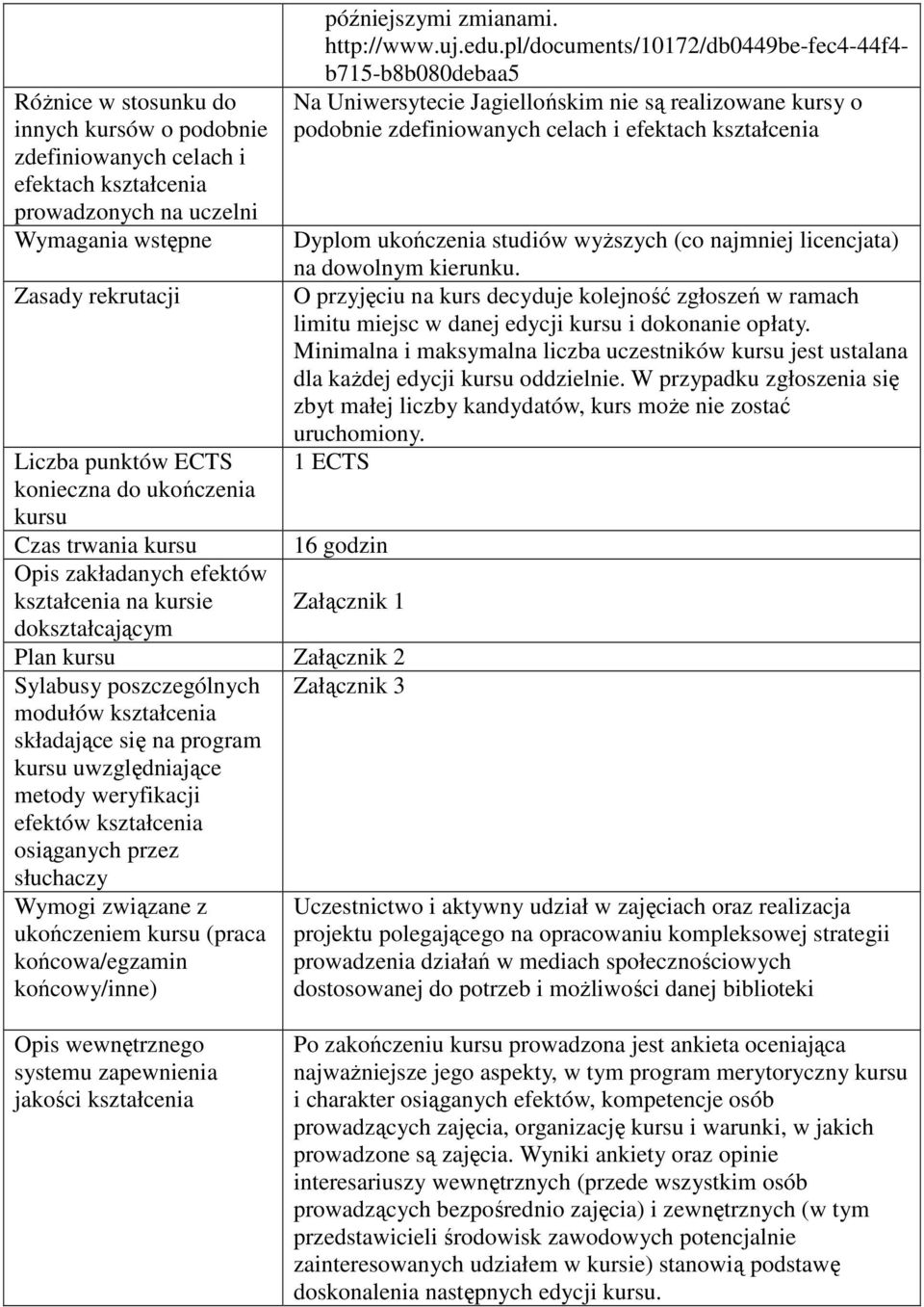 pl/documents/10172/db0449be-fec4-44f4- b715-b8b080debaa5 Na Uniwersytecie Jagiellońskim nie są realizowane kursy o podobnie zdefiniowanych celach i efektach kształcenia Dyplom ukończenia studiów