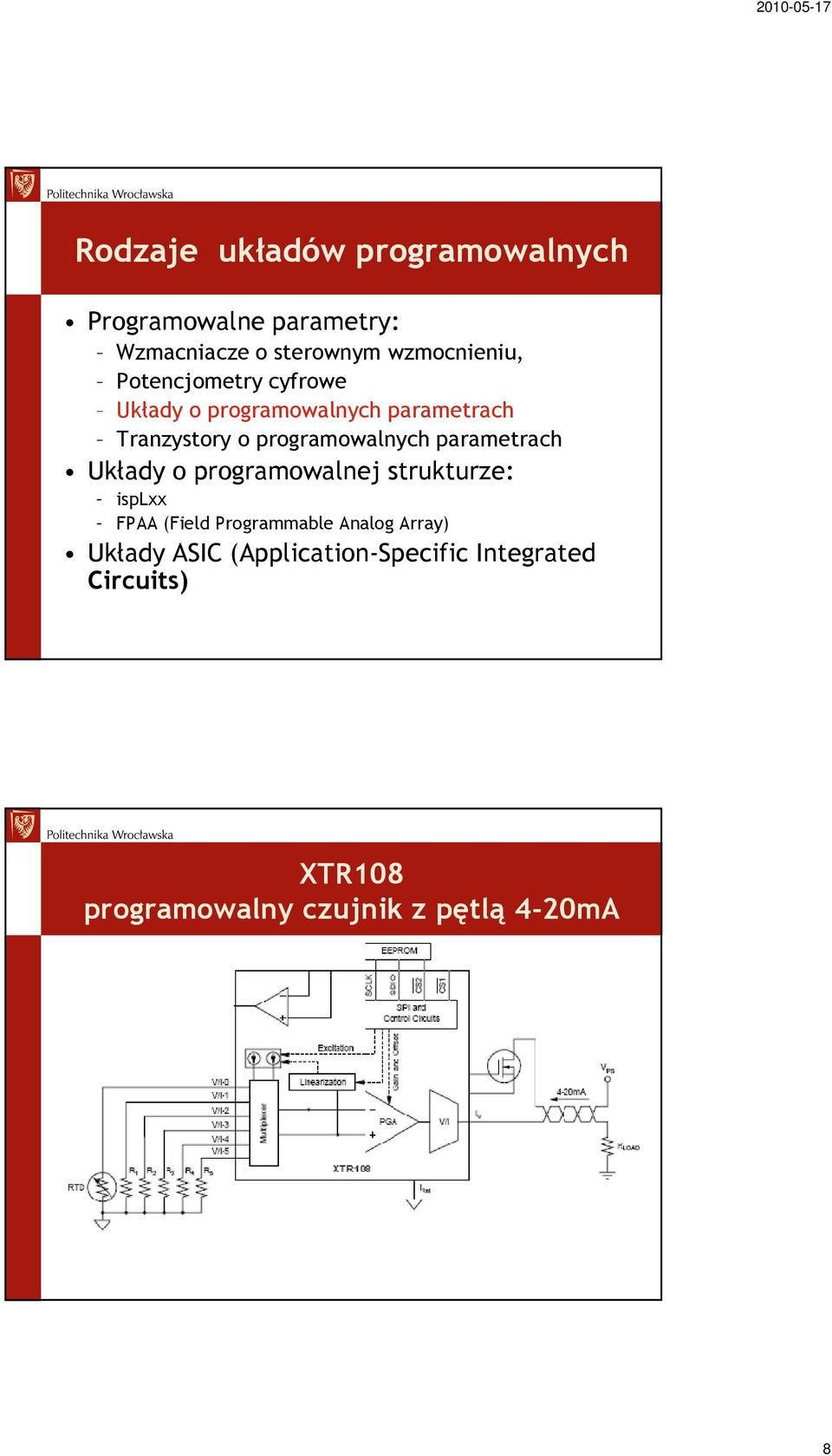 parametrach Układy o programowalnej strukturze: isplxx FPAA (Field Programmable Analog Array)