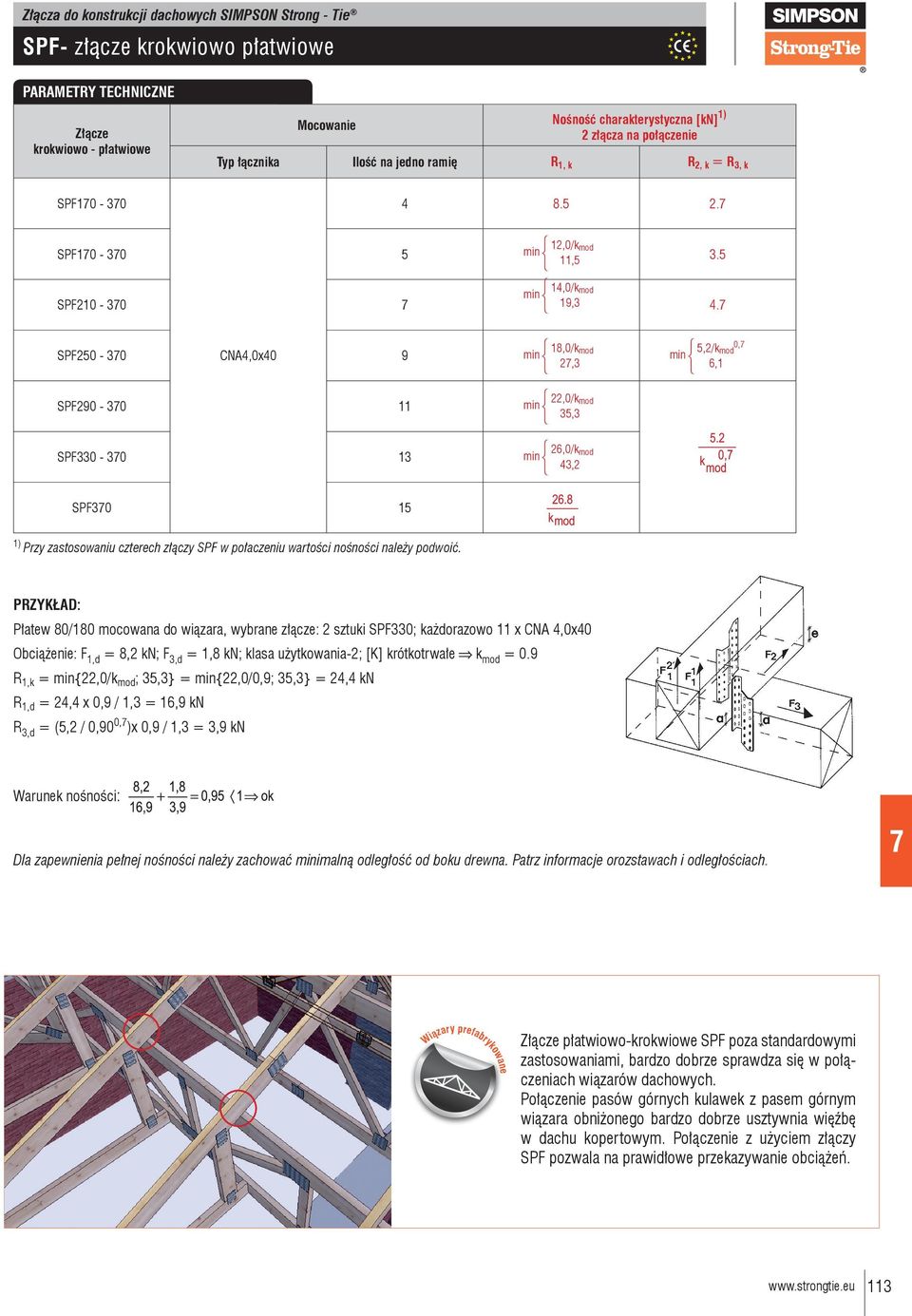 SPF250-30 N4,0x40 9 18,0/k mod 2,3 5,2/k mod 0, 6,1 SPF290-30 11 22,0/k mod 35,3 SPF330-30 13 26,0/k mod 43,2 SPF30 15 1) Przy zastosowaniu czterech złączy SPF w połaczeniu wartości nośności należy