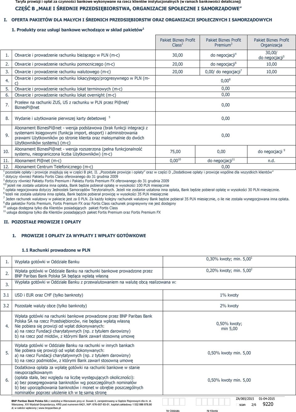 OFERTA PAKIETÓW DLA MAŁYCH I ŚREDNICH PRZEDSIĘBIORSTW ORAZ ORGANIZACJI SPOŁECZNYCH I SAMORZĄDOWYCH Produkty oraz usługi bankowe wchodzące w skład pakietów 1 Pakiet Biznes Profit Class 2 Pakiet Biznes