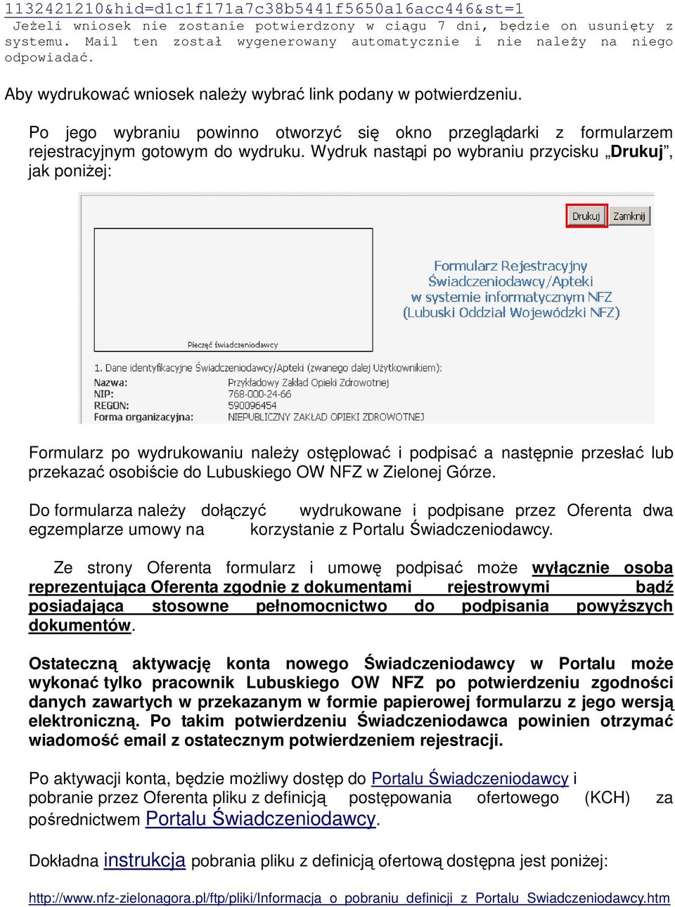 Po jego wybraniu powinno otworzyć się okno przeglądarki z formularzem rejestracyjnym gotowym do wydruku.