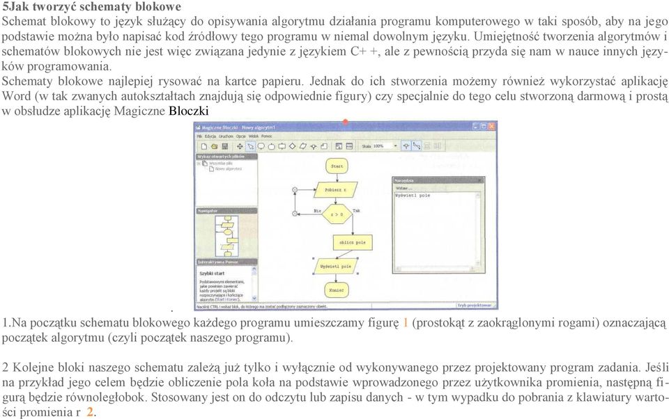 Umiejętność tworzenia algorytmów i schematów blokowych nie jest więc związana jedynie z językiem C+ +, ale z pewnością przyda się nam w nauce innych języków programowania.