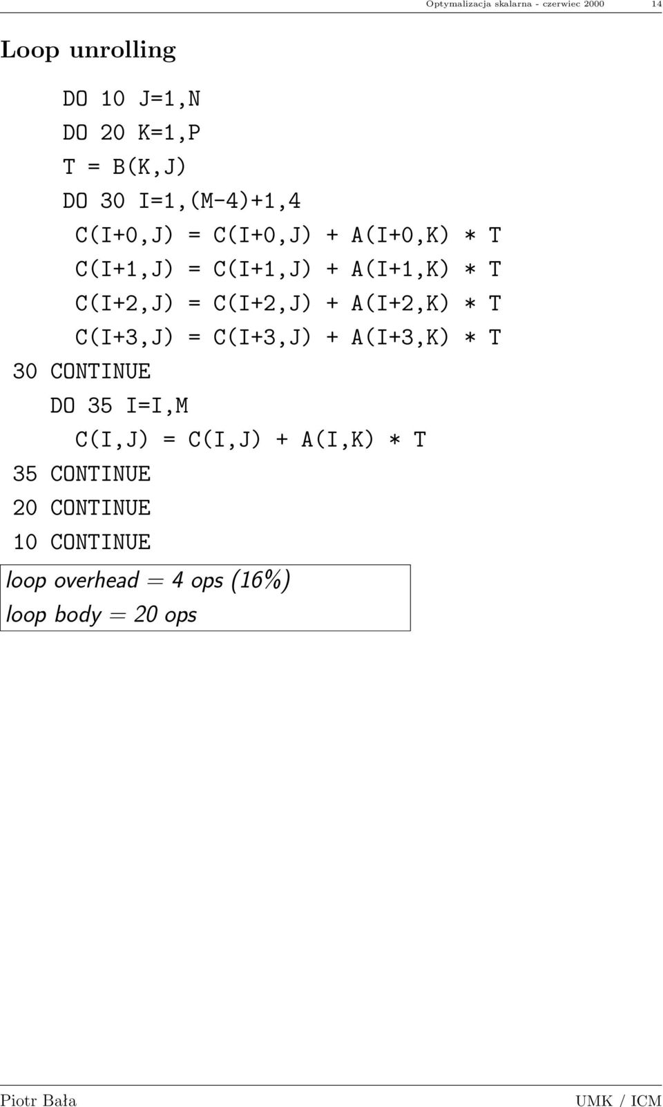 C(I+2,J) = C(I+2,J) + A(I+2,K) * T C(I+3,J) = C(I+3,J) + A(I+3,K) * T 30 CONTINUE DO 35 I=I,M