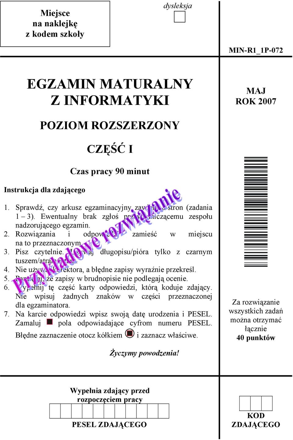 Używaj długopisu/pióra tylko z czarym tuszem/atrametem. 4. Nie używaj korektora, a błęde zapisy wyraźie przekreśl. 5. Pamiętaj, że zapisy w brudopisie ie podlegają oceie. 6.