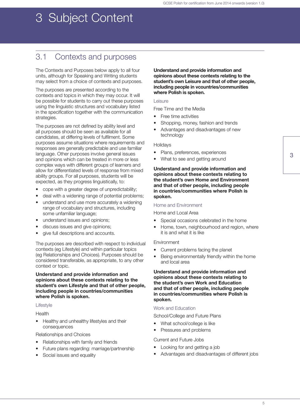 It will be possible for students to carry out these purposes using the linguistic structures and vocabulary listed in the specification together with the communication strategies.