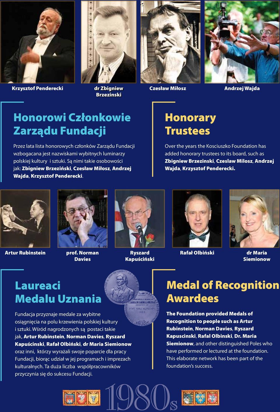 Honorary Trustees Over the years the Kosciuszko Foundation has added honorary trustees to its board, such as Zbigniew Brzezinski, Czeslaw Milosz, Andrzej Wajda, Krzysztof Penderecki.