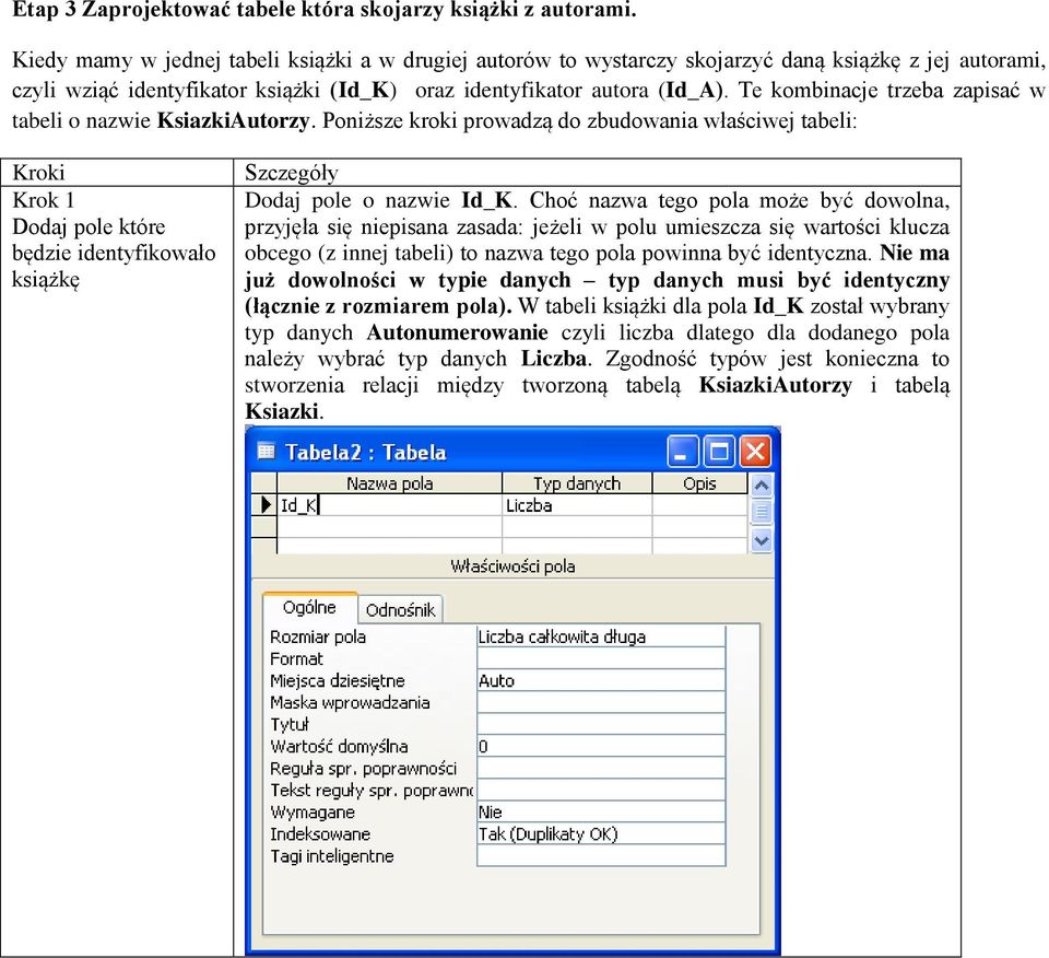 Te kombinacje trzeba zapisać w tabeli o nazwie KsiazkiAutorzy.