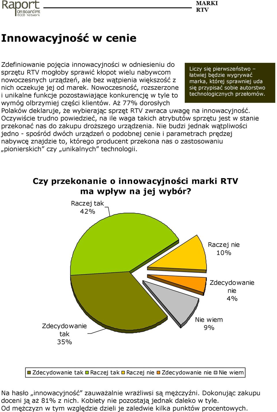AŜ 77% dorosłych Polaków deklaruje, Ŝe wybierając sprzęt zwraca uwagę na innowacyjność.