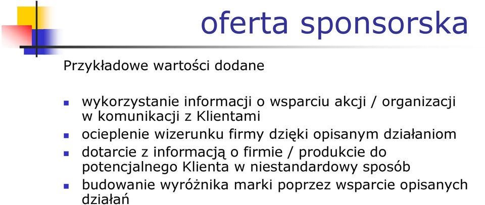 opisanym działaniom dotarcie z informacją o firmie / produkcie do potencjalnego