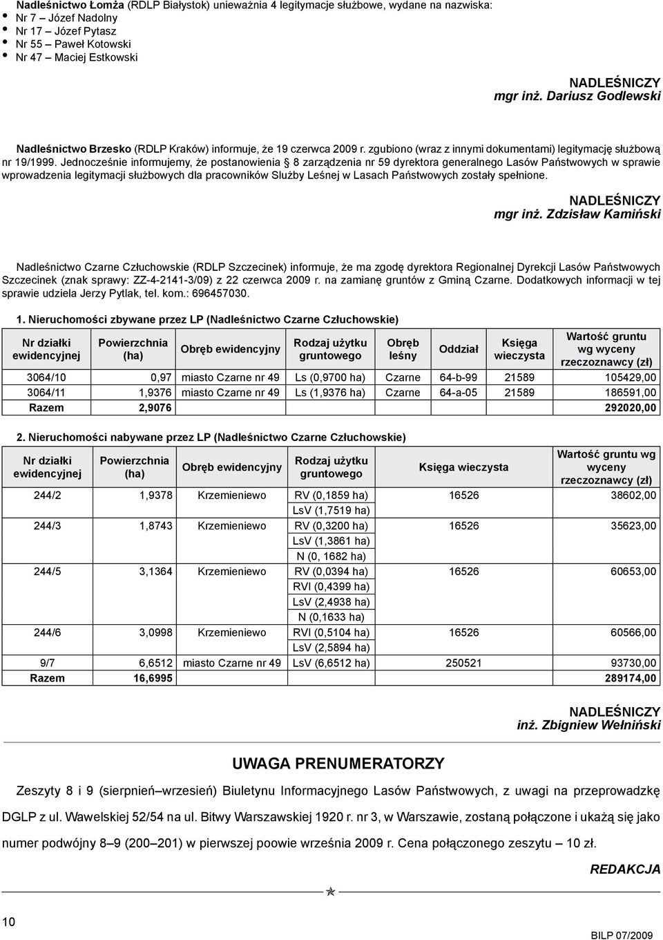 Jednocześnie informujemy, że postanowienia 8 zarządzenia nr 59 dyrektora generalnego Lasów Państwowych w sprawie wprowadzenia legitymacji służbowych dla pracowników Slużby Leśnej w Lasach Państwowych