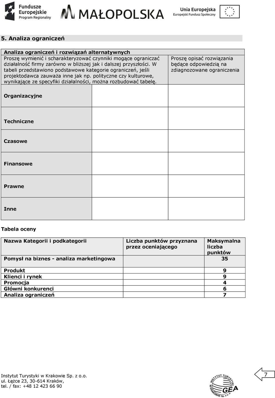 polityczne czy kulturowe, wynikające ze specyfiki działalności, można rozbudować tabelę.
