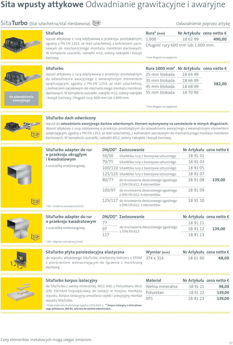 Odwodnienie poprzez attykę Rura* (mm) Nr Artykułu cena netto 1.000 18 62 99 490,00 Długość rury 600 mm lub 1.000 mm.