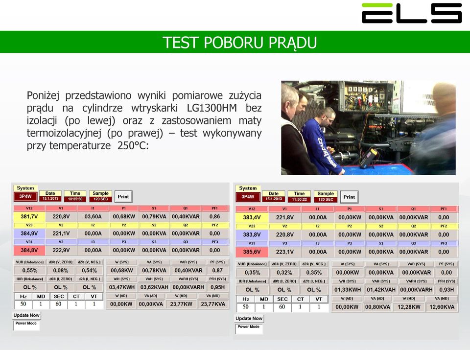 LG1300HM bez izolacji (po lewej) oraz z zastosowaniem