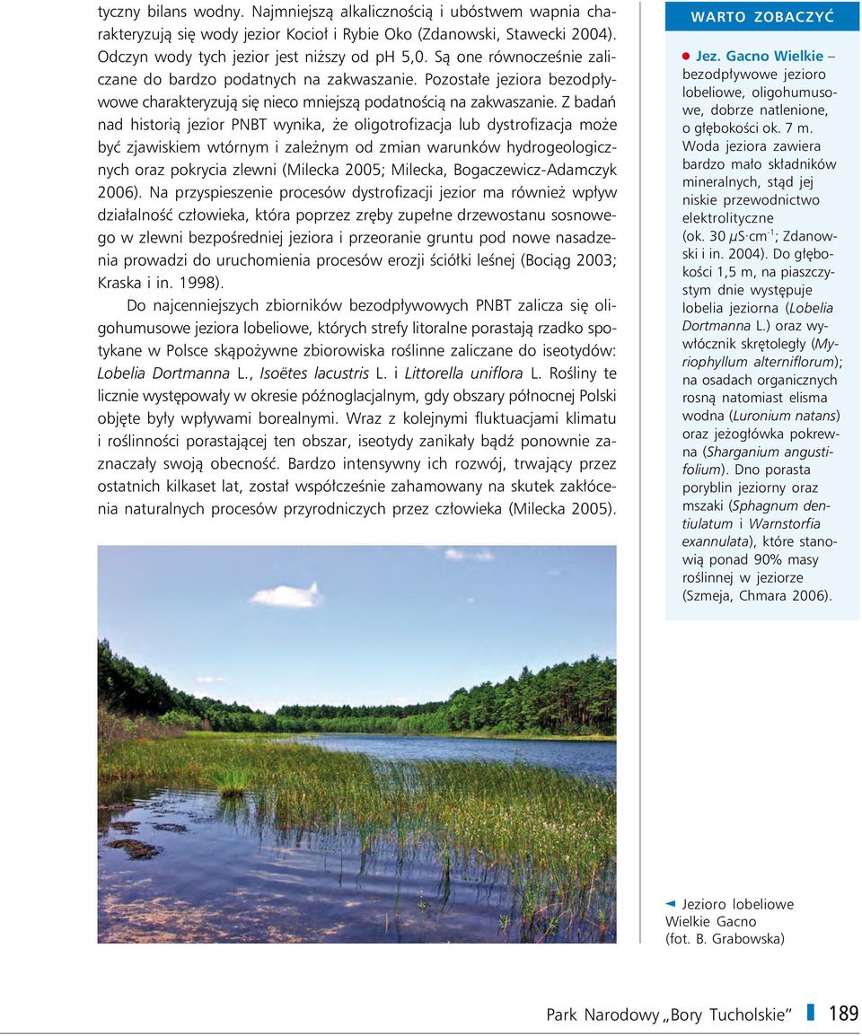 Z badań nad historią jezior PNBT wynika, że oligotrofizacja lub dystrofizacja może być zjawiskiem wtórnym i zależnym od zmian warunków hydrogeologicznych oraz pokrycia zlewni (Milecka 2005; Milecka,