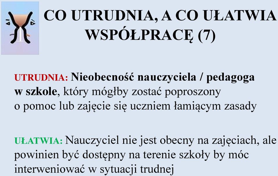 uczniem łamiącym zasady UŁATWIA: Nauczyciel nie jest obecny na zajęciach,