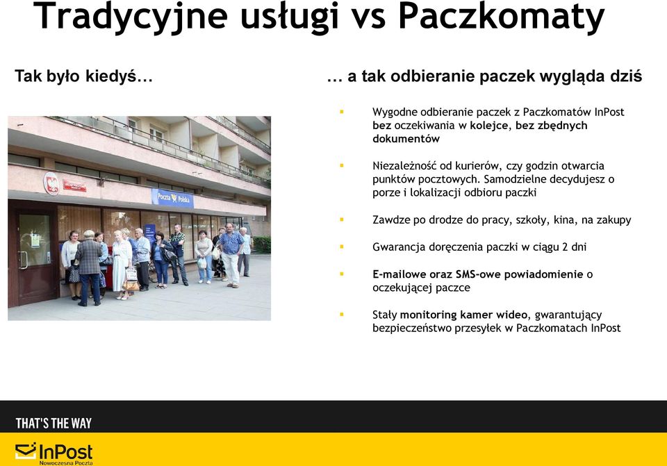 Samodzielne decydujesz o porze i lokalizacji odbioru paczki Zawdze po drodze do pracy, szkoły, kina, na zakupy Gwarancja doręczenia