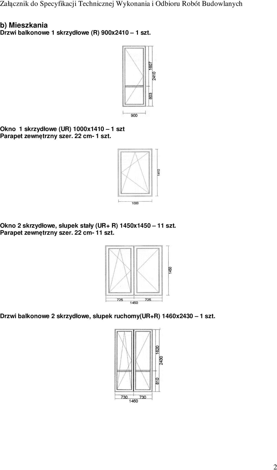 stały (UR+ R) 1450x1450 11 szt. Parapet zewnętrzny szer.